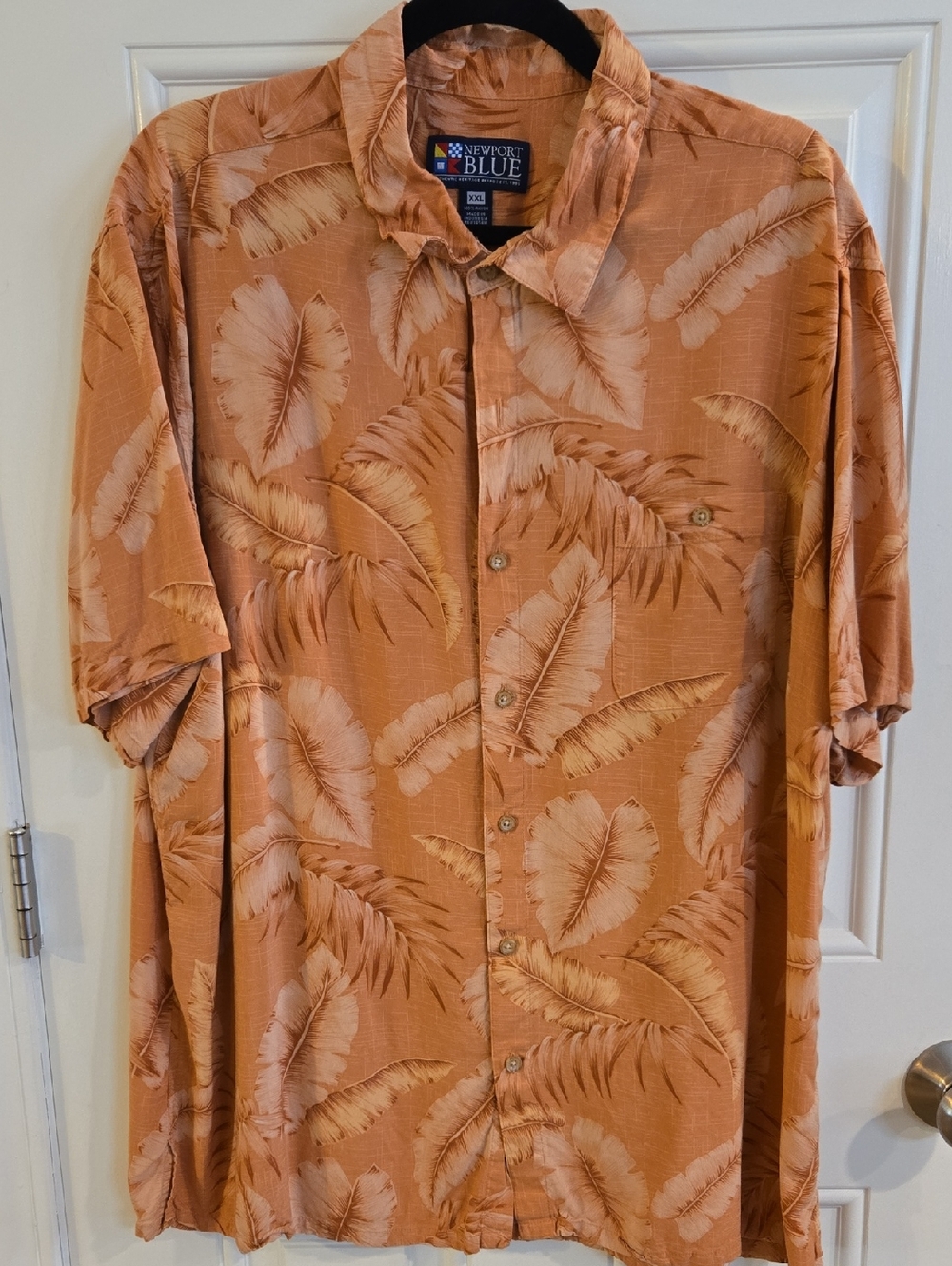 Newport Blue Orange Tropical Leaf Rayon Button-Up Shirt